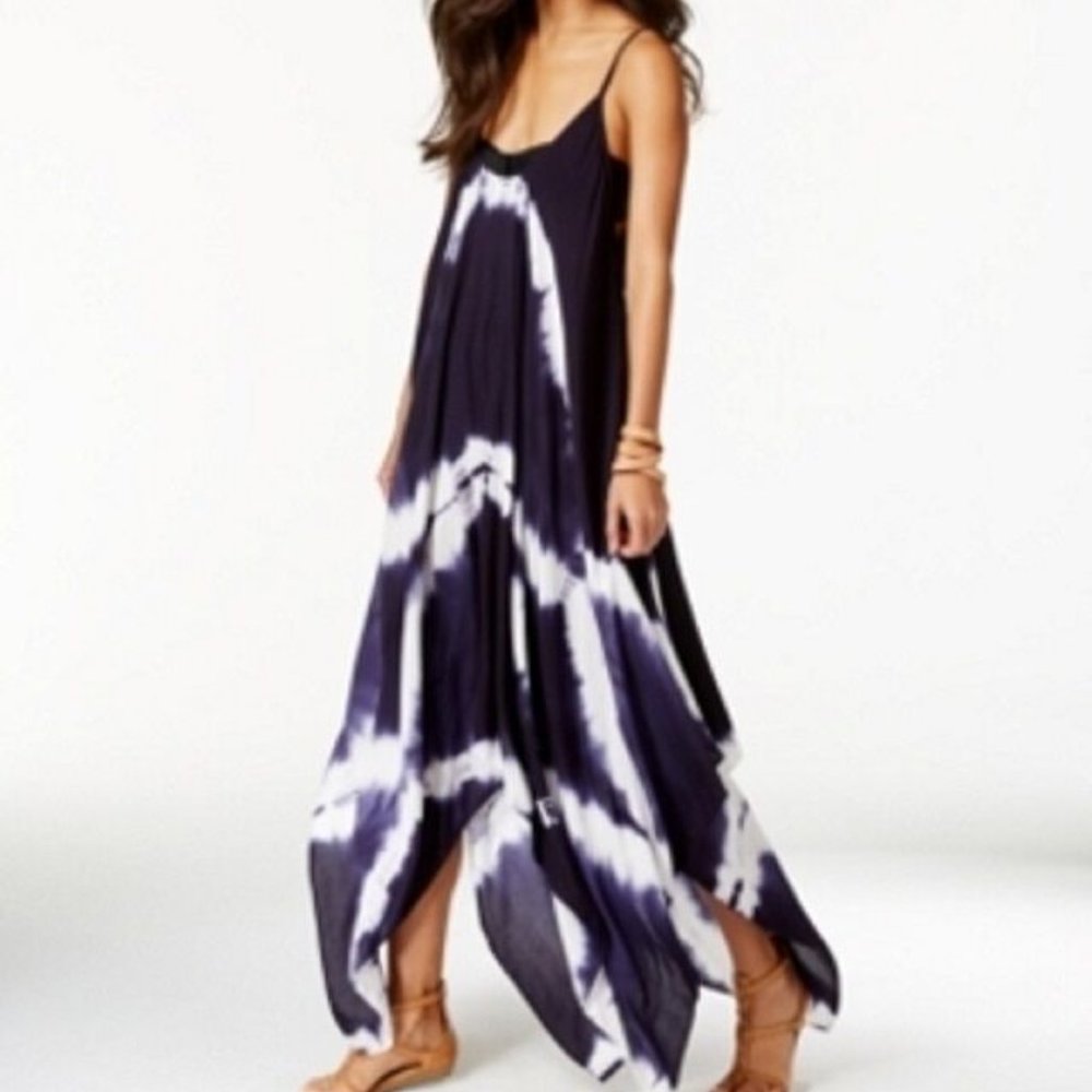 NWT Raviya Swim Swimsuit Cover Up Tie Dye Handkerchief-Hem Dress black